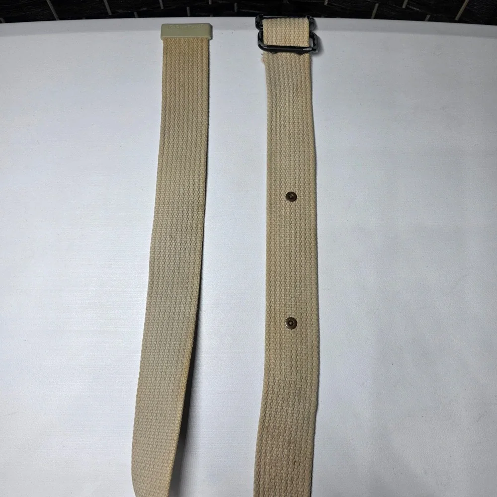 G-Star Raw Men Canvas Web Belt Tan Khaki Double D-Ring Utility Workwear 46 Inch